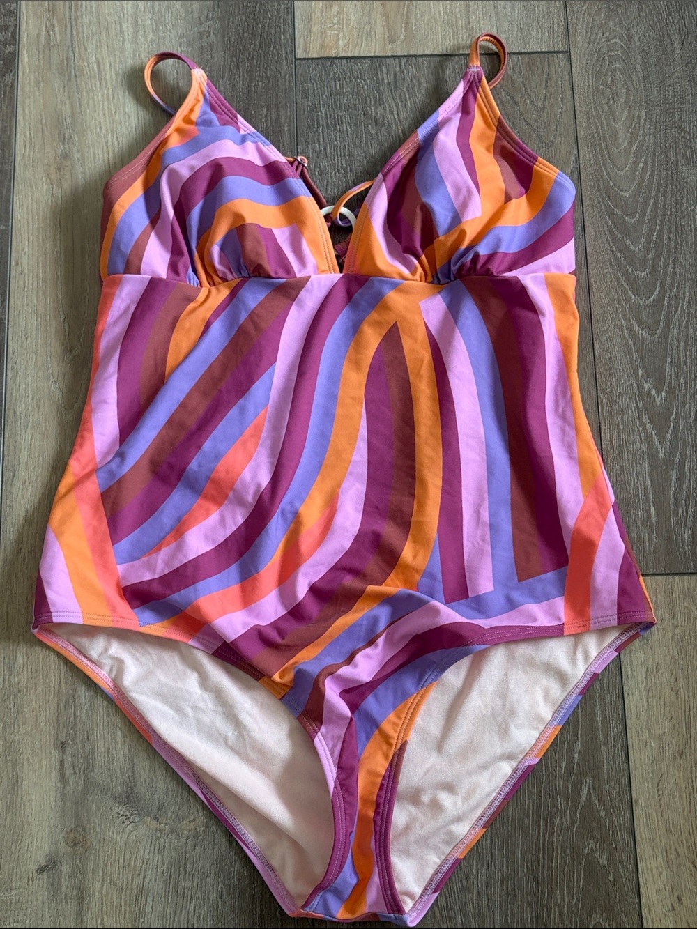 Cupshe Purple Pink Orange Wave-Stripe One-Piece Swimsuit